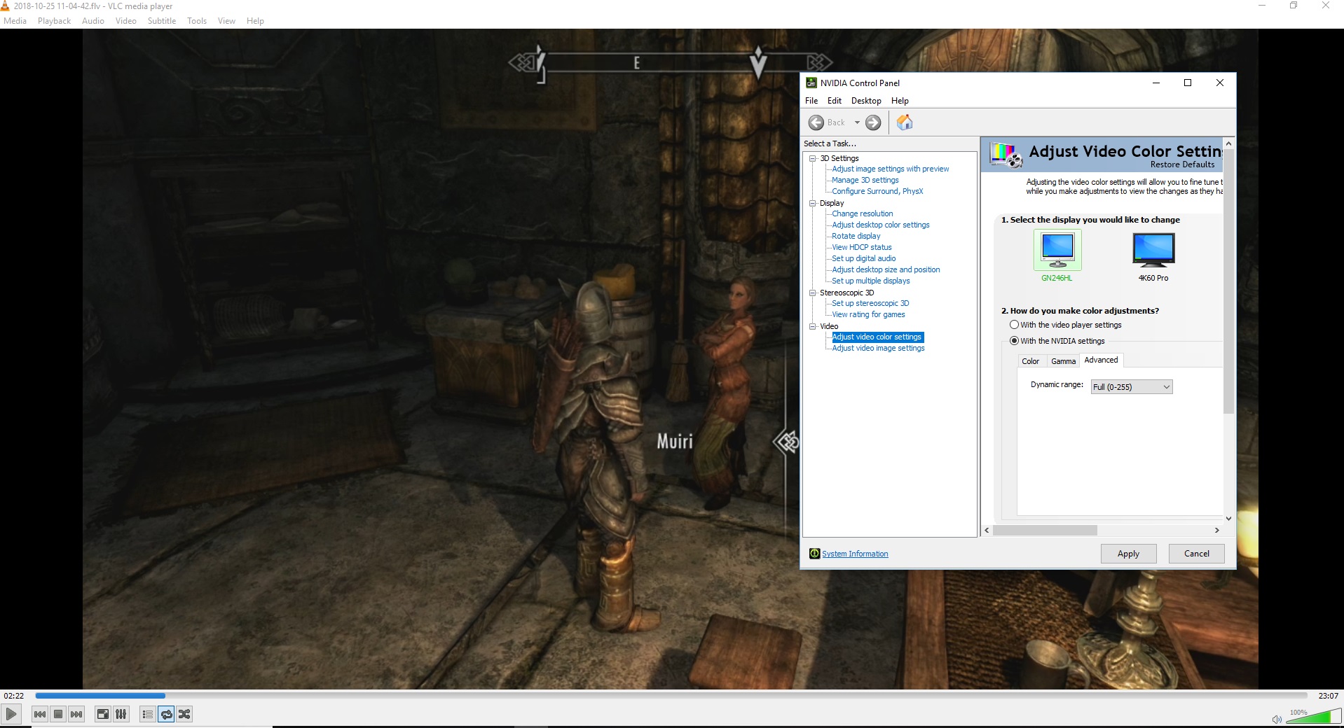 Game scene with NVIDIA settings overlay.