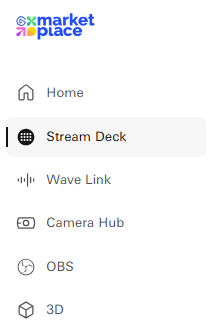 The menu on the left side of Marketplace's home page, that lists the various sections