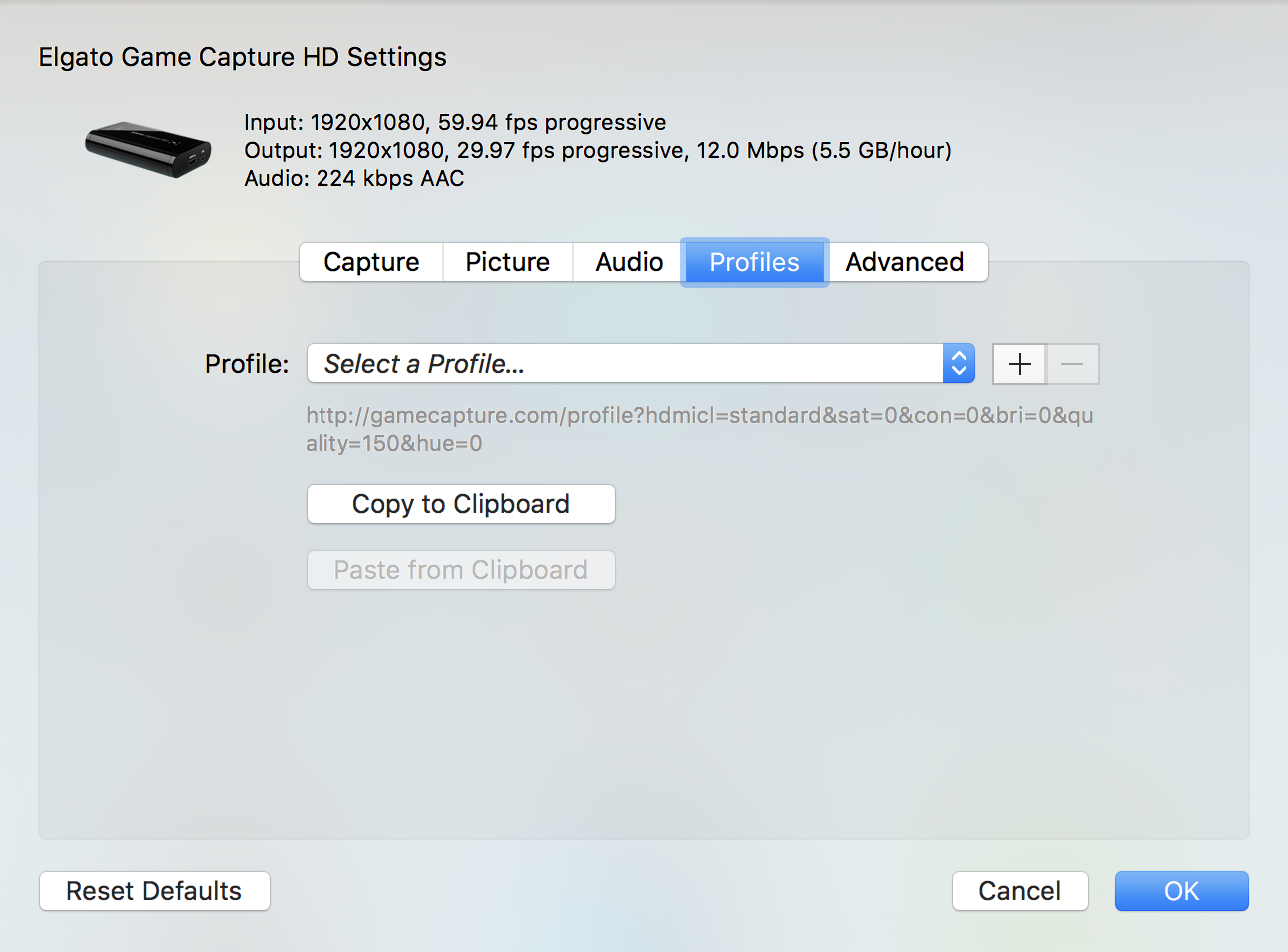 Elgato Game Capture HD 2.5.2 Software Interface (macOS) – Elgato