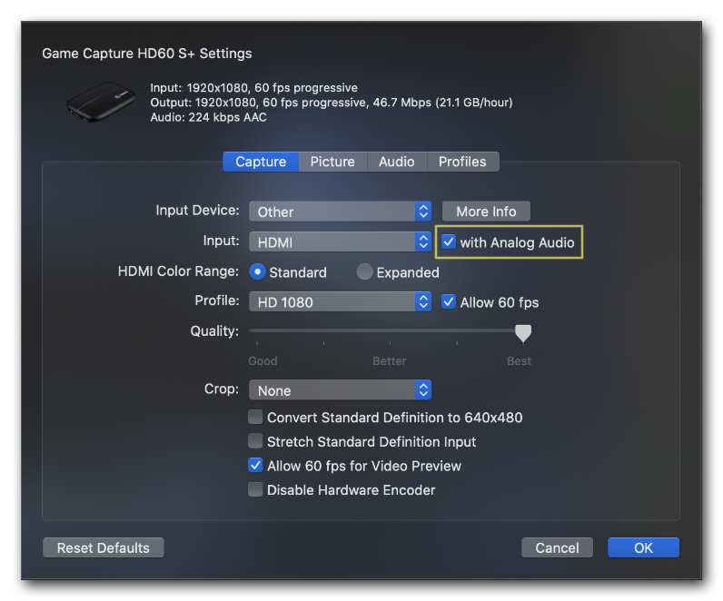 Elgato Game Capture HD60 S+ – Chat Link Setup (Analog Line-In