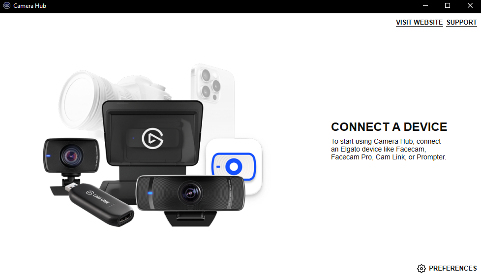 Okno uruchamiania Camera Hub